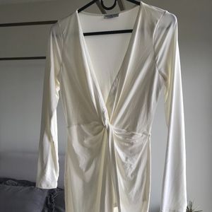 Fashion Nova White/Cream Knot Dress Slit